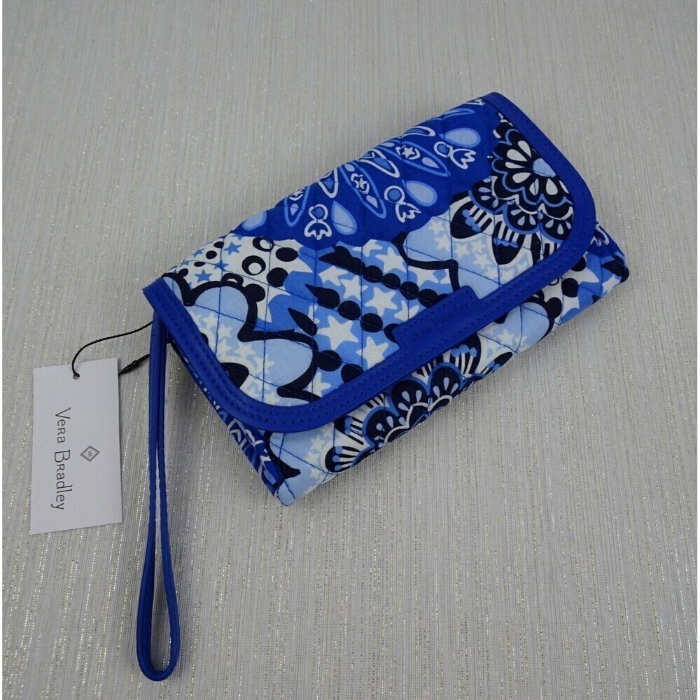 Vera Bradley Blue Star Medallion Factory Style Trimmed Wristlet Bag Wallet New